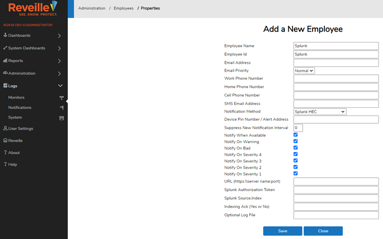 Example Splunk Employee Entry